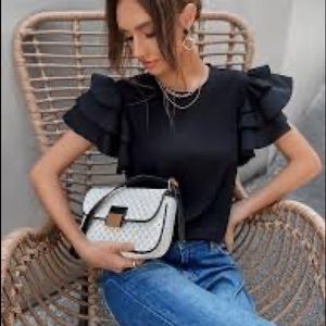 NWOT Two SHEIN Butterfly Sleeve Solid Tees (one white, one black)